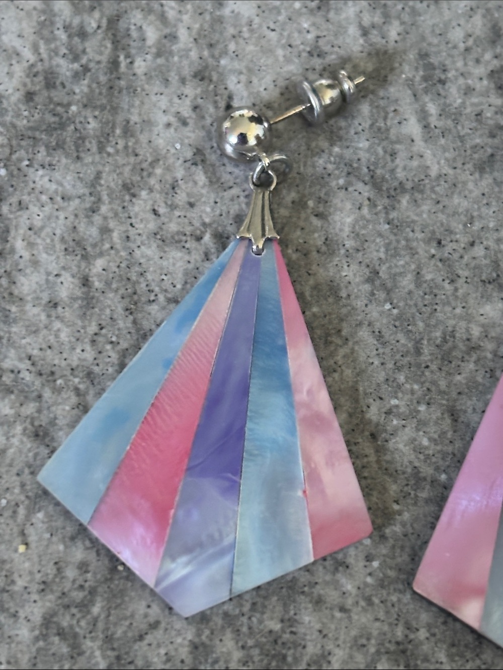 Vintage Mother of Pearl MOP Pastel Shell Inlay Drop Earrings Pink Blue Purple